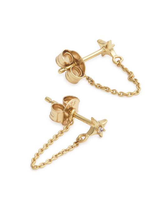 Astrid & Miyu Metallic Cosmic Star Chain 18Kt-Plated Stud Earrings