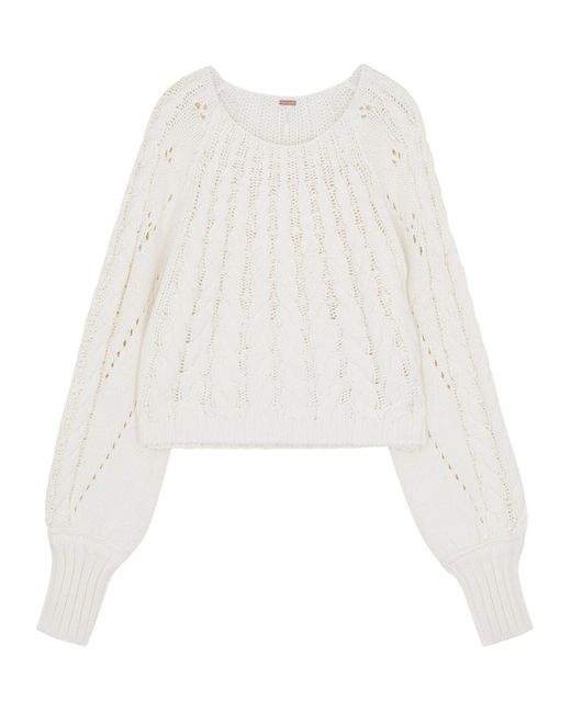 Free People White Sandre Cable-knit Jumper