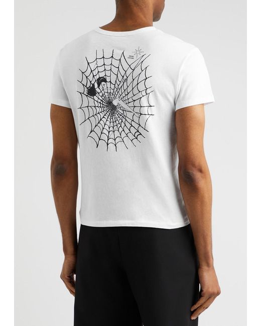 Second Layer White Spiderweb Printed Cotton T-Shirt for men