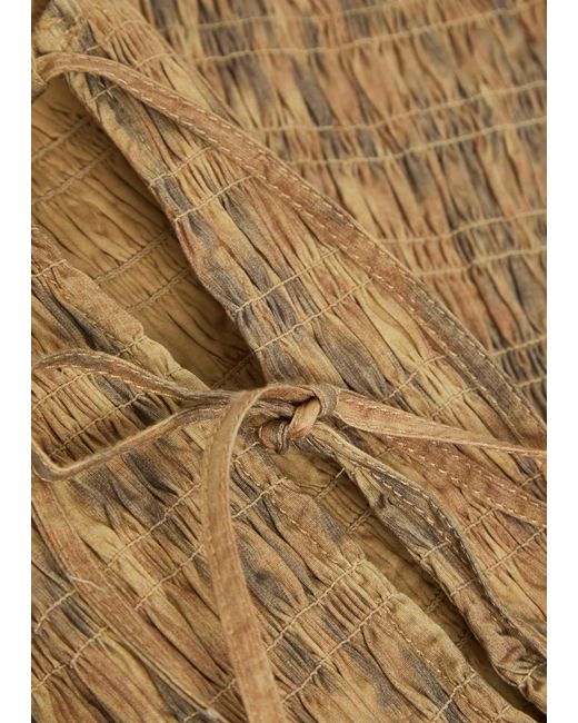 Ganni Natural Leopard-Print Stretch-Cotton Poplin Top