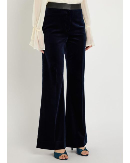 Victoria Beckham Blue Alina Flared-Leg Velvet Trousers