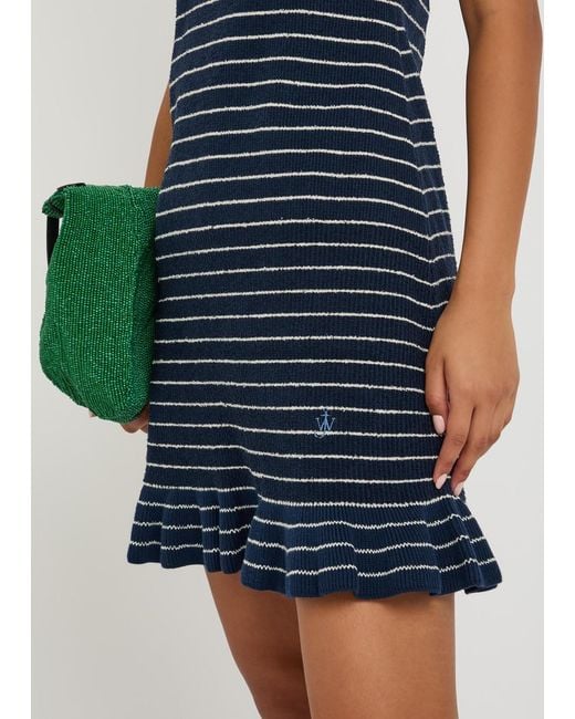 J.W. Anderson Blue Logo-Embroidered Striped Terry Mini Dress