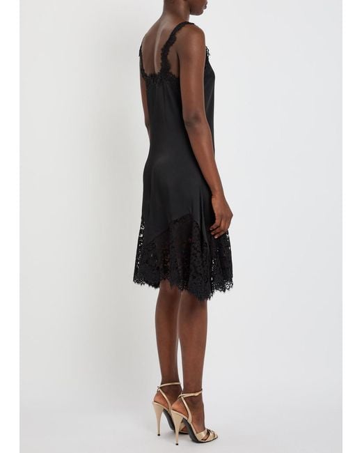 Stella McCartney Black Lace-Trim Satin Mini Dress