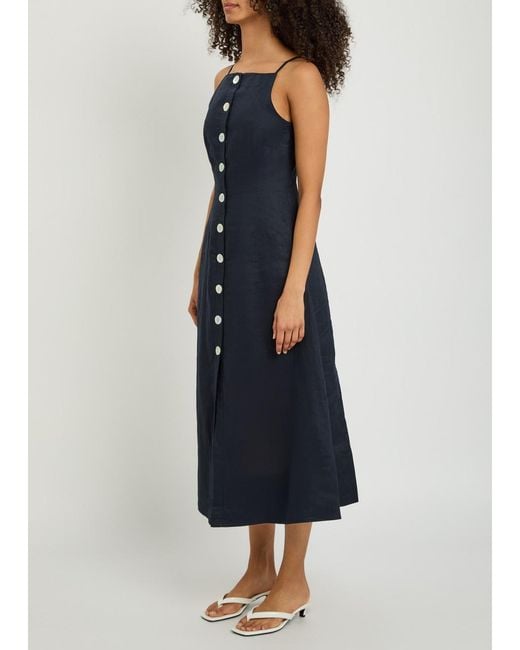 Veronica Beard Blue Georges Button-Up Linen Midi Dress
