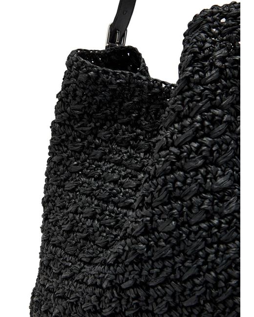 Totême  Black Leather And Raffia Tote Bag