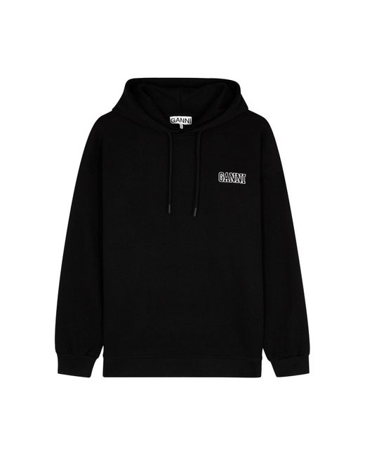 Ganni Black Software Logo Hooded Cotton-Blend Sweatshirt