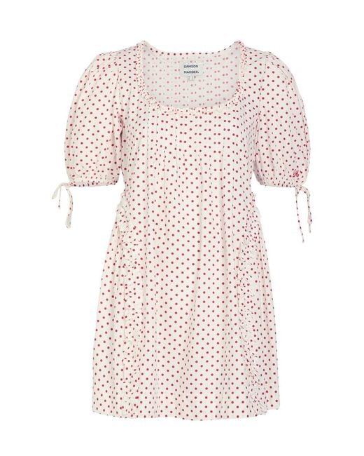 Damson Madder Pink Meri Polka-Dot Ruffled Cotton-Poplin Mini Dress