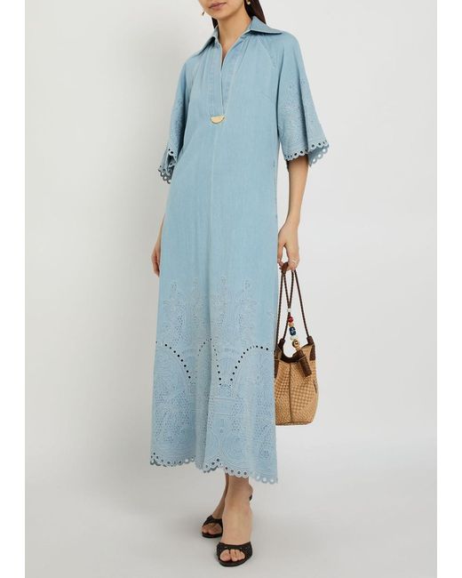Zimmermann Blue Daylight Embroidered Midi Dress