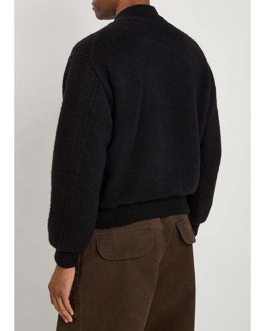 vowels Black Fine-Knit Wool Bomber Jacket for men