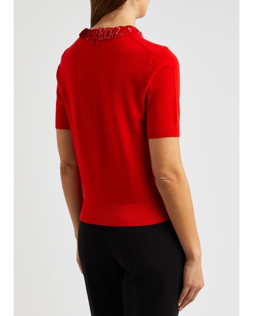 Tory Burch Red Sequin-embellished Wool-blend Top