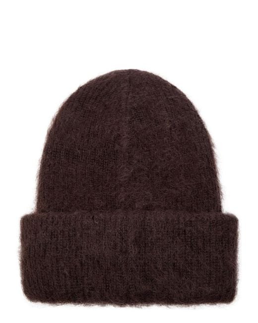 Moncler Brown Logo Mohair-Blend Beanie