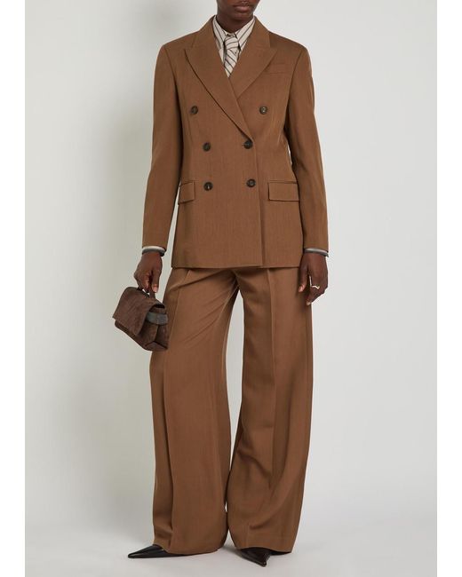 Brunello Cucinelli Brown Double-Breasted Wool-Blend Blazer