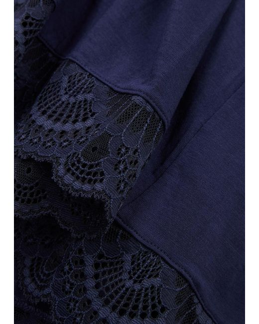 Eberjey Blue Marina Lace-trimmed Jersey Robe