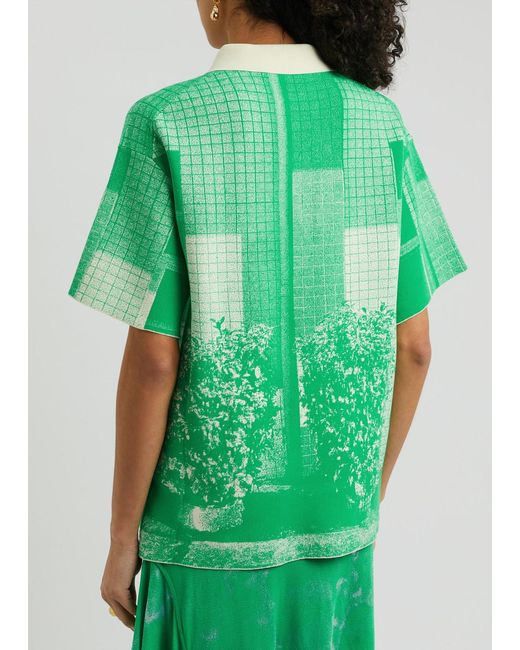 Ph5 Green Sylvie Intarsia Stretch-Knit Polo Shirt