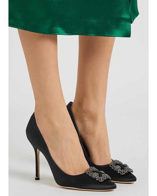 Manolo Blahnik Black Crystal-Embellished Pointed Toe Pumps