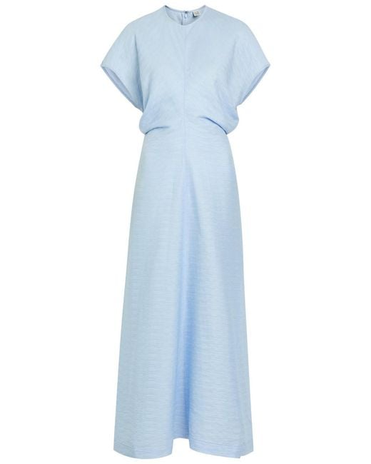 Totême Blue Plissé Woven Midi Dress