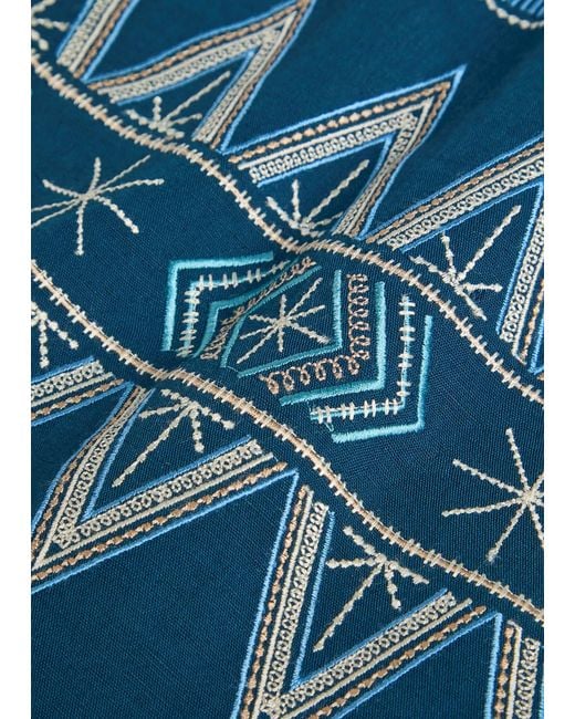 Emporio Sirenuse Blue Giuliana Embroidered Linen-Blend Mini Skirt