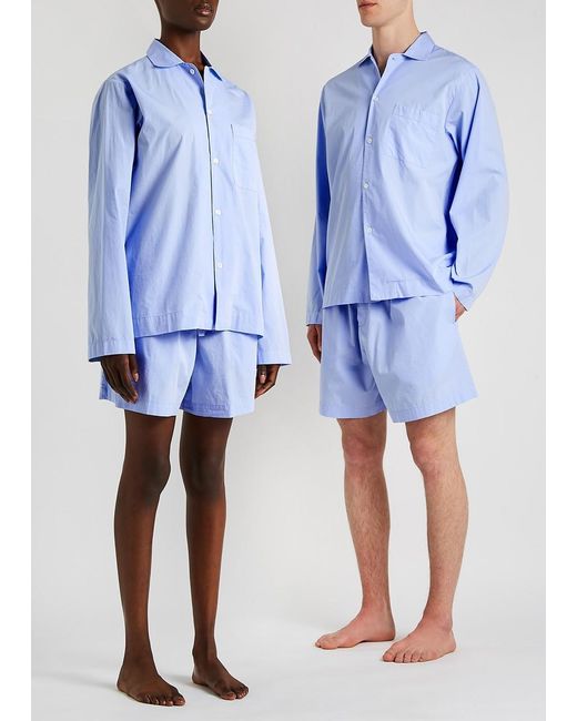 Tekla Blue Poplin Pyjama Shorts for men