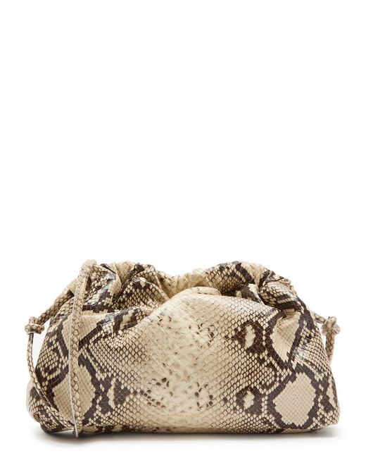 Mansur Gavriel Natural Cloud Mini Python-Print Leather Clutch