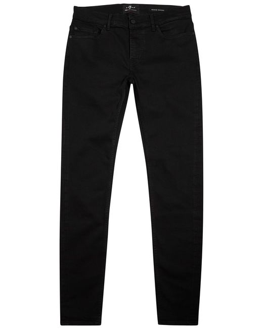 7 For All Mankind Black Ronnie Luxe Performance+ Tapered-leg Jeans for men