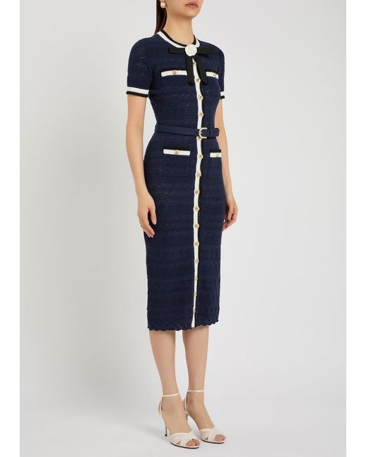 Self-Portrait Blue Pointelle-Knit Midi Dress