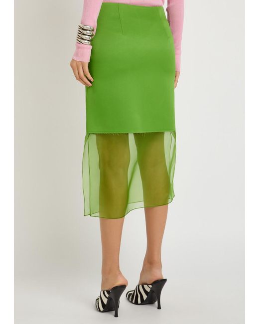Khaite Green Sybil Layered Effect Satin Skirt