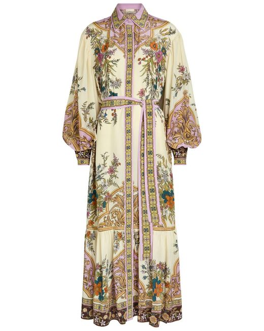 ALÉMAIS Natural Antoinette Floral-Print Chiffon Maxi Shirt Dress