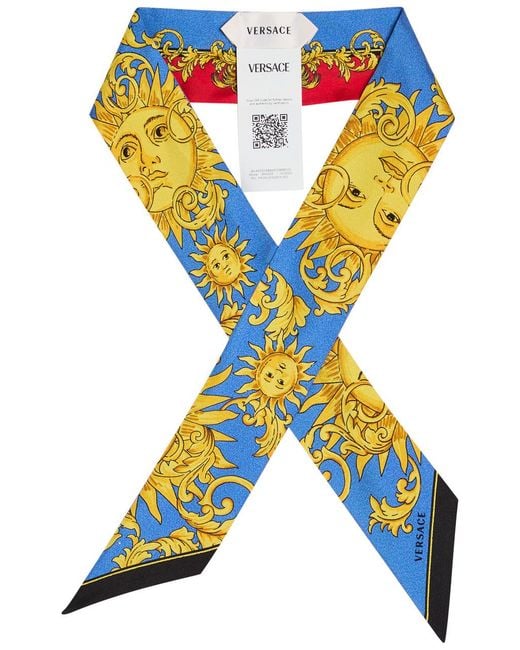 Versace Blue Printed Silk-Twill Bandeaux