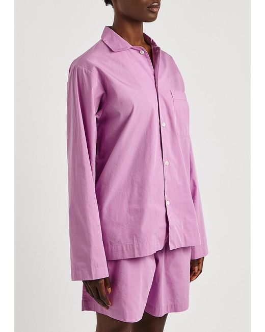 Tekla Pink Striped Poplin Pyjama Top