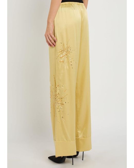 BERNADETTE Yellow Louis Embellished Stretch-Silk Trousers