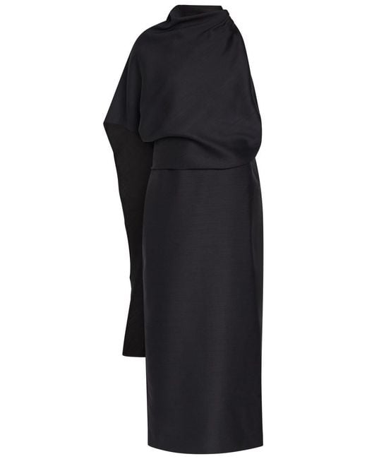 Rohe Black Draped Woven Midi Dress