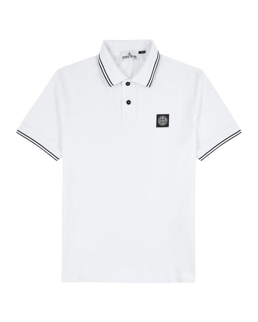 Stone Island White Piqué Cotton Polo Shirt for men