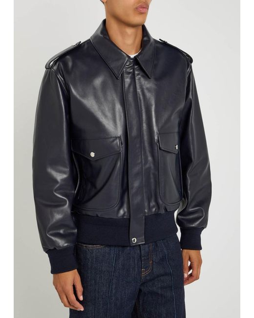 Givenchy Blue Padded Leather Bomber Jacket for men