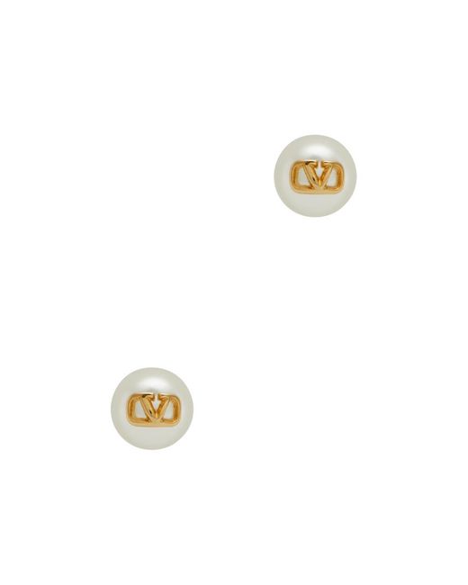 Valentino Garavani White Vlogo Faux Earrings