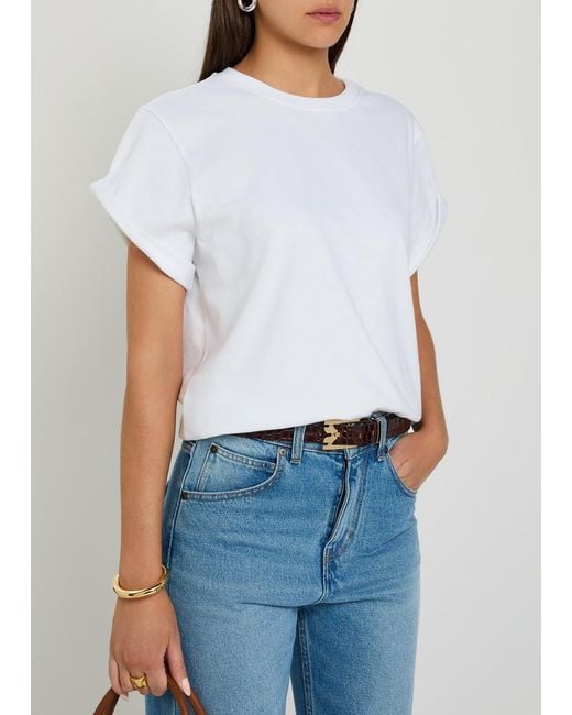 Victoria Beckham White Dorian Pin Buckle Crocodile-Effect Leather Belt
