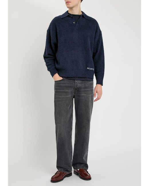 Picante Blue Shaggy Logo-Embroidered Cotton-Blend Polo Jumper for men