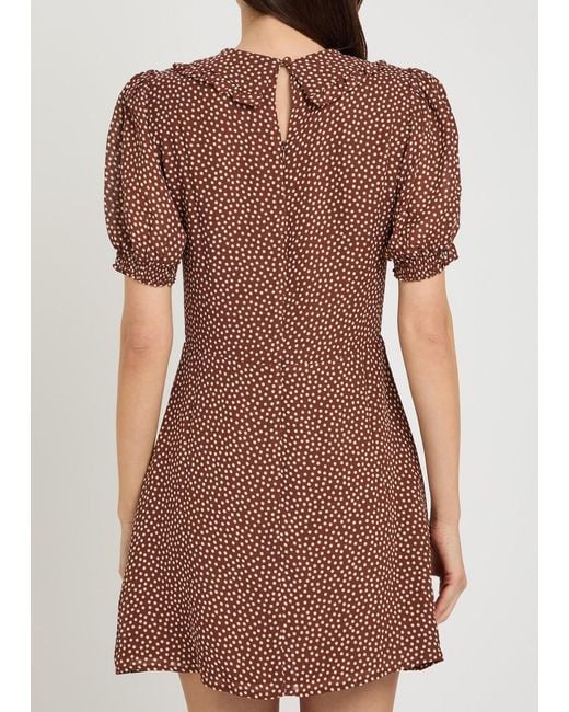 Reformation Brown Kaylia Polka-Dot Appliquéd Chiffon Mini Dress