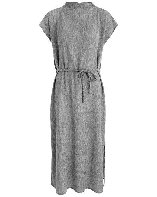 Eileen Fisher Gray Plissé Midi Dress