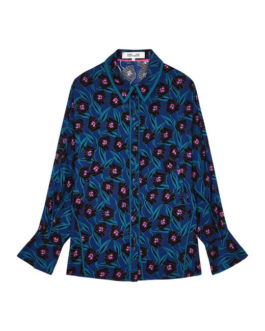 Diane von Furstenberg Blue Alona Printed Jersey Shirt