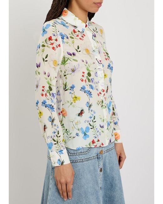 Alice + Olivia Gray Willa Floral Print Silk Shirt