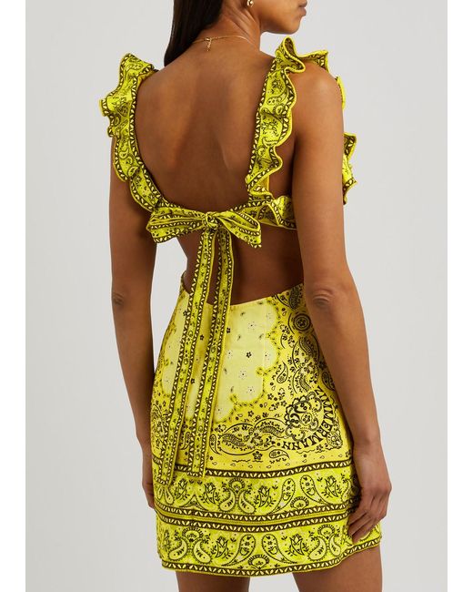 Zimmermann Yellow Matchmaker Printed Linen Mini Dress