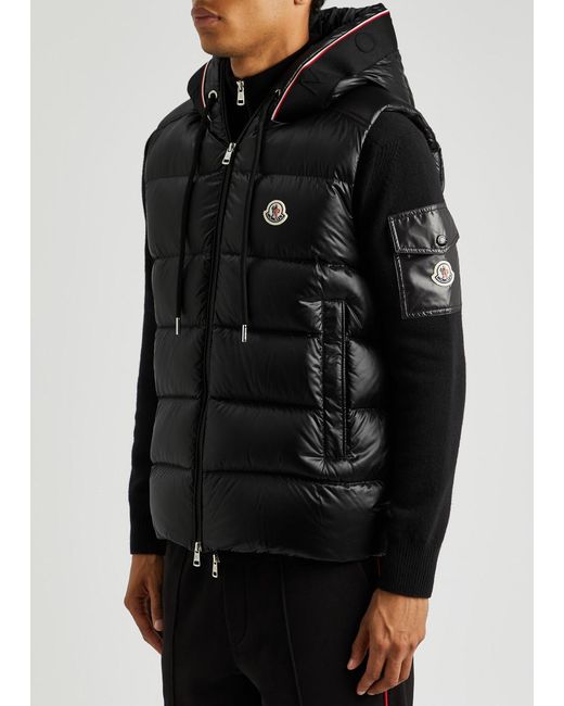 Moncler Black Luiro Hooded Quilted Shell Gilet for men