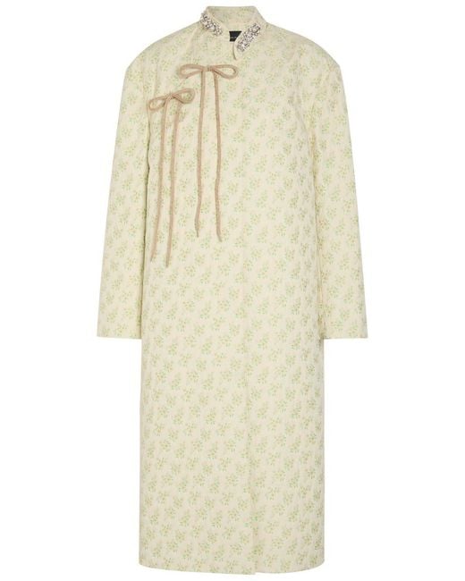 Simone Rocha Natural Embellished Floral-Jacquard Cotton-Blend Coat