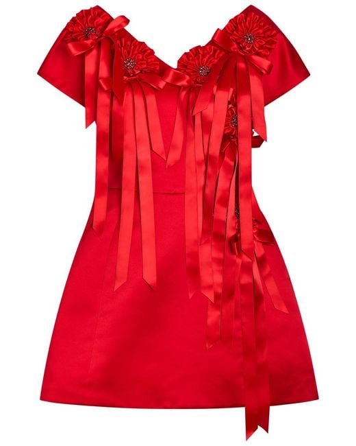 Simone Rocha Red Rosette-Appliquéd Duchess Satin Mini Dress