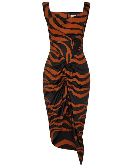 Vivienne Westwood Tiger-print Silk-blend Satin Midi Dress in Black | Lyst