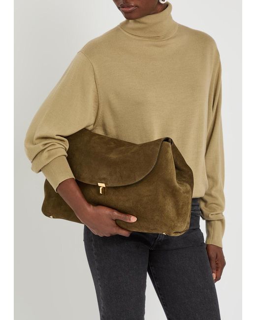 Totême Brown T-Lock Suede Top Handle Bag