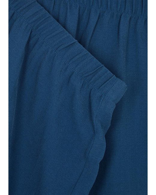 Eileen Fisher Blue Straight-Leg Silk-Georgette Trousers