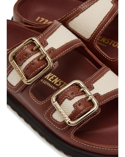 Birkenstock Brown Arizona Bold Canvas And Leather Sliders