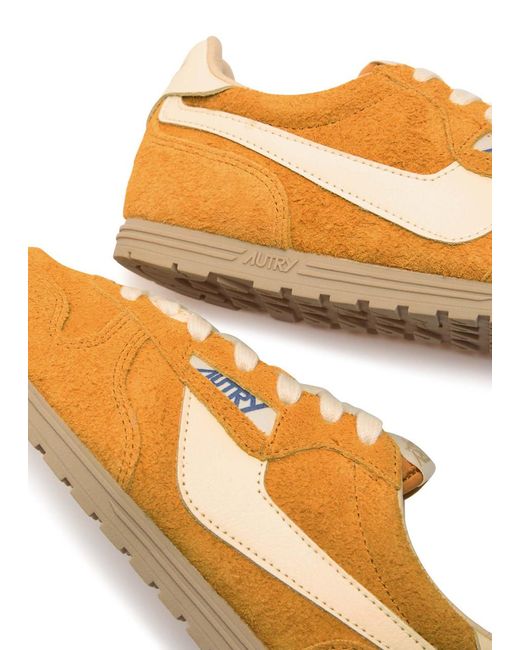 Autry Orange Windspin Panelled Brushed Suede Sneakers