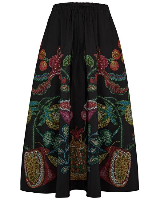 LaDoubleJ Black Floral-print Faille Midi Skirt